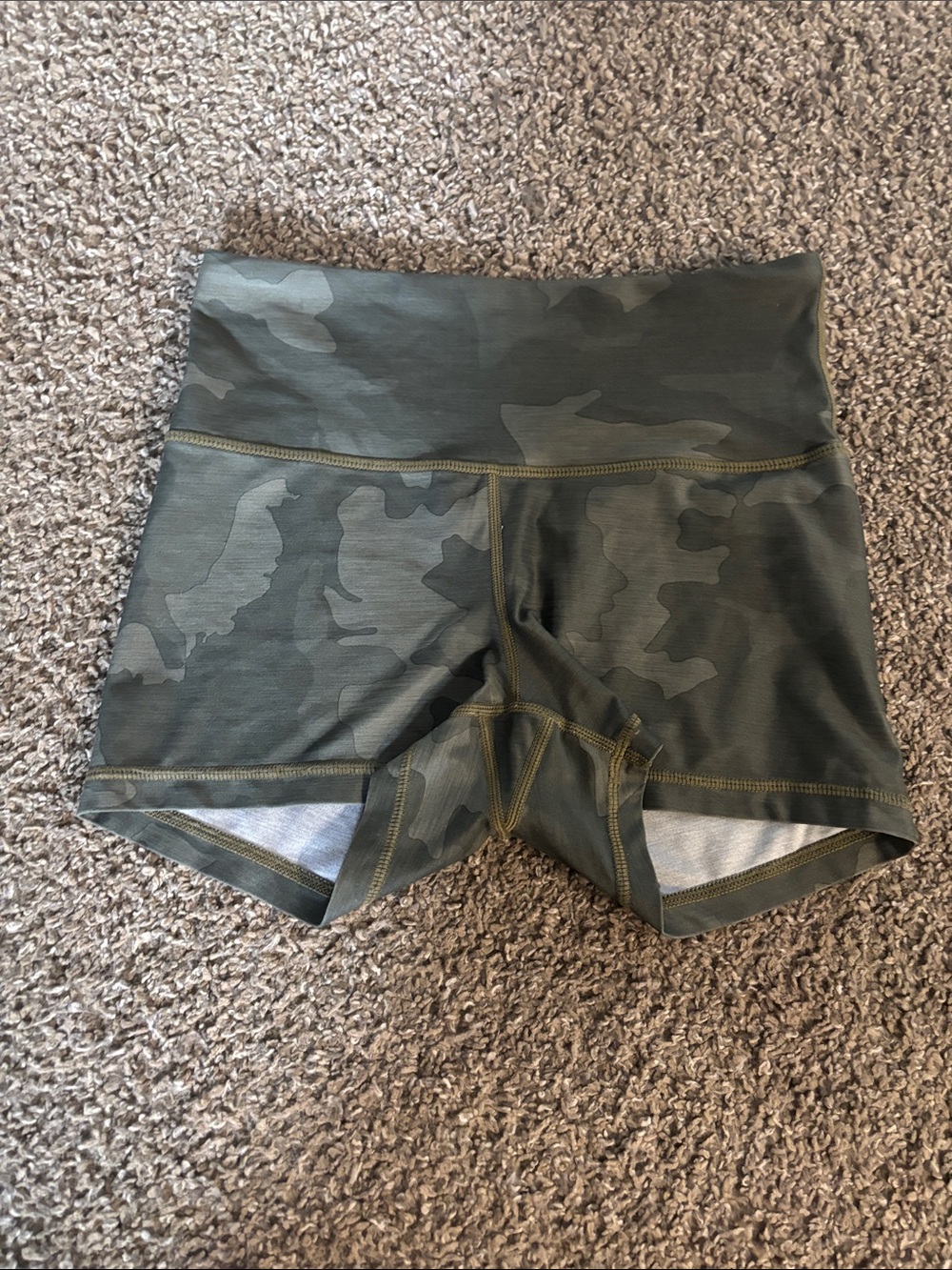 Prana Olive Green Camo High-Rise Bike Shorts